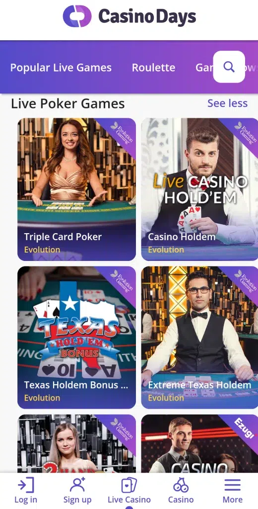 Casino days app interface